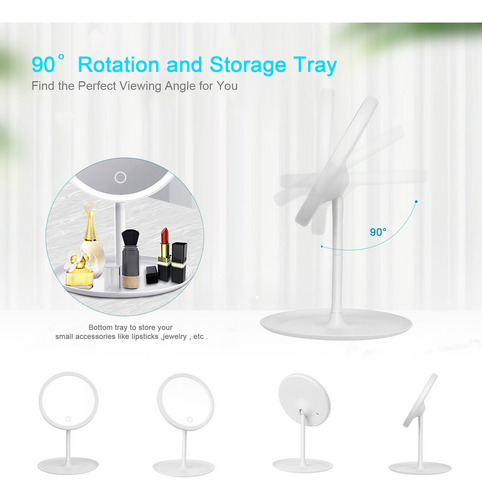 Espejo De Maquillaje Led Recargable Con Base Desmontable