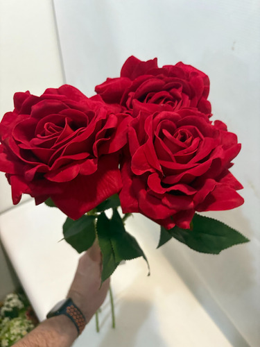 Vara Rosa Individual Artificial Tela Terciopelo X 3 Unidades Rojo