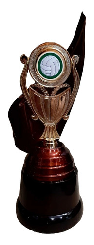 Trofeo Metálico Alegoría Base Madera Voley Femenino 28cm
