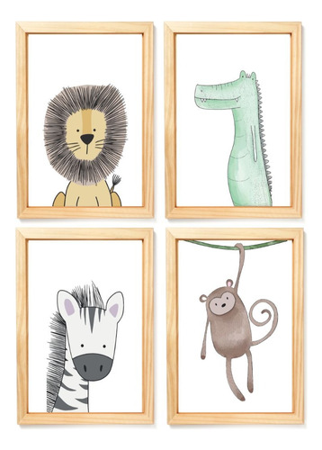 Quadro Decorativo Infantil Safari Animais Da Floresta 33x43