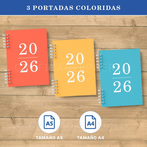 Agenda Imprimible 2026 - 2 Días X Página Color - Pdf A5 A4