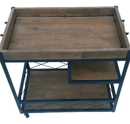 Bar Carrito En Hierro Y Madera Mazisa Negro Nogal