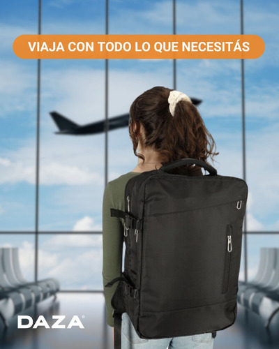Mochila Viaje Carry On Porta Notebook Expandible 30l Daza Mibag24bk Equipaje De Mano Cabina Avion Con Puerto Usb Ideal Para Viajes Negocios - Negro