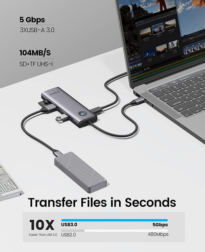 Hub de leitor de cartão HDMI USB tipo C 9 em 1 4k Vga Rj45 100w