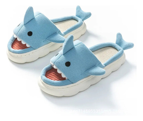 Zapatillas De Lino Con Forma De Tiburón Para Casa De Pareja,