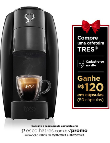 Cafeteira Tres Corações Lov automática preta-brilhante para cápsulas monodose 127V