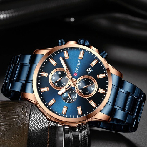 Reloj Elegante Para Caballero Azul Oro - Análogo