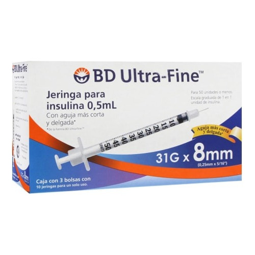 Bd Ultra-fine Jeringa Para Insulina 0.5ml 31gx8mm Con 30pzas