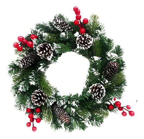 Guirlanda Natalina De Luxo 40 Cm Pinhas E Neve Grande Natal Cor Verde / Vermelho / Branco / Marrom