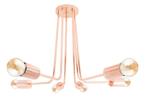 Lampara Araña Plafon Moderno Techo 6 Luces Brazos Led E27 Estructura Cobre