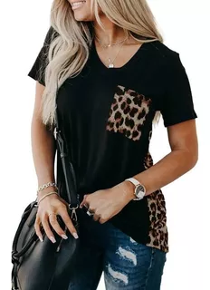 Blusa Feminina Cor Preta Animal Print Moda Leopardo