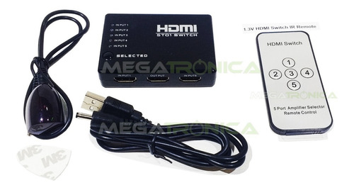 Switch Selector Hdmi 5 A 1 C/remoto Full Hd Alimenta Usb