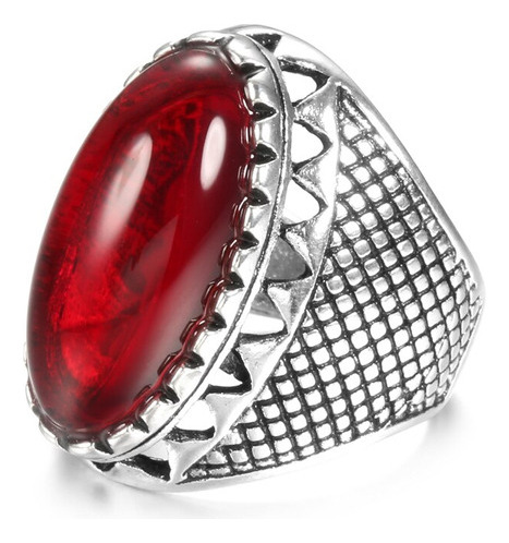 Anillo De Boda Vintage De Piedra Roja Grande Color Plata Año