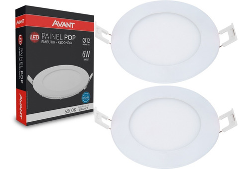 Kit 2 Painel Plafon 6w Led Redondo Embutir Branco Frio