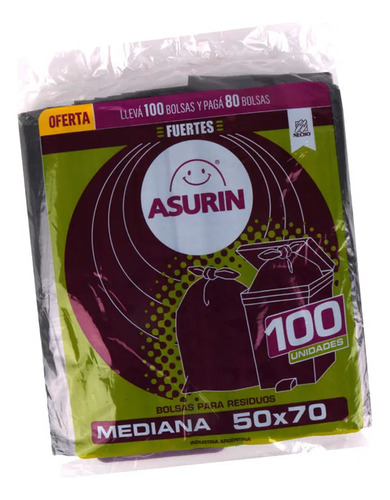 Bolsa Residuos Asurin 50x70cm Pack 100un