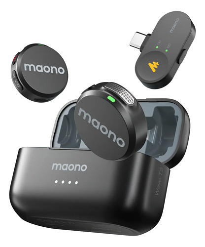 Kit Microfone Lapela Sem Fio Maono Wave T5 Versão Usb Tipo-c Preto
