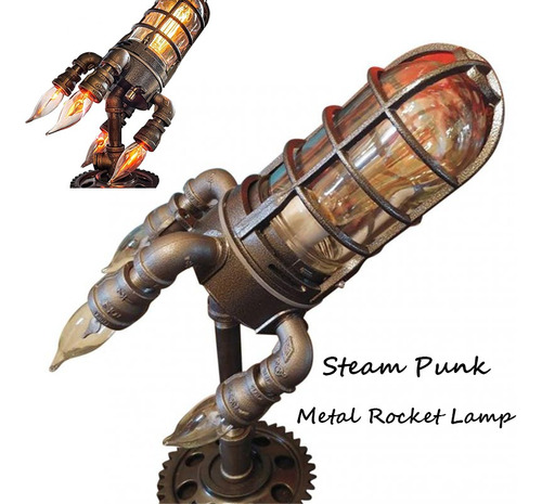 Steampunk Space Rocket Night Light Lâmpada De Mesa Decoração