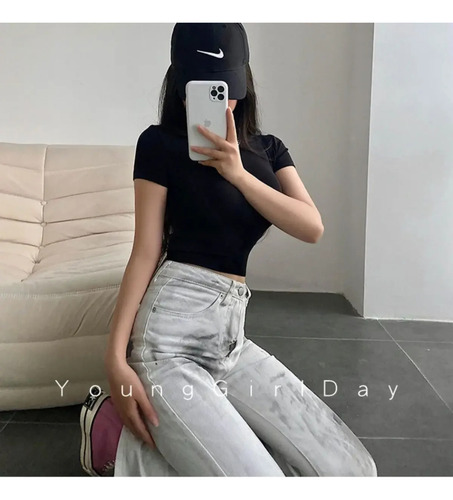 Top Corto De Manga Corta Para Mujer Summer Basic