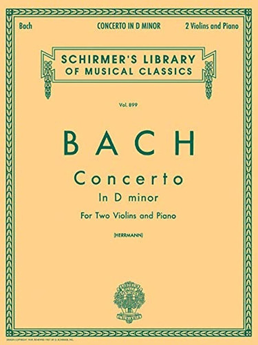 Concierto En Re Menor Para Dos Violines Y Piano Schirmers Bi