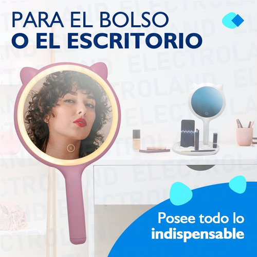 Espejo Luz Led Smart Desmontable Gatito Maquillaje Carga Usb