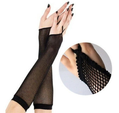 Guantes Mitones Red Con Puntilla Sin Dedos Medianos Negros