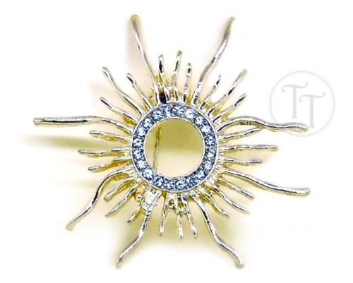 Imagen 2 de 6 de Prendedor Sol Gold Filled 14k Zirconias Cz