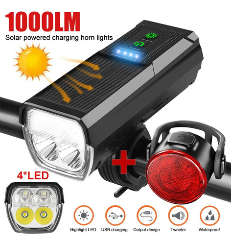 Kit Luz 4 Leds Solar Bicicleta Recargable