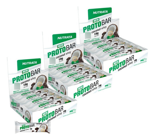 3x Barra De Proteina Proto Bar - Caixa C/ 8 Unid - Nutrata Sabor Coconut