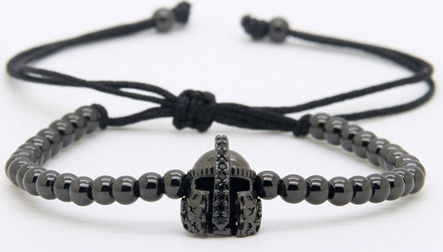 Pulsera Casco Espartano Chapa Oro O Rodio Y Zirconias Negras