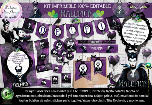 Kit Imprimible Candy Bar Malefica 100% Editable