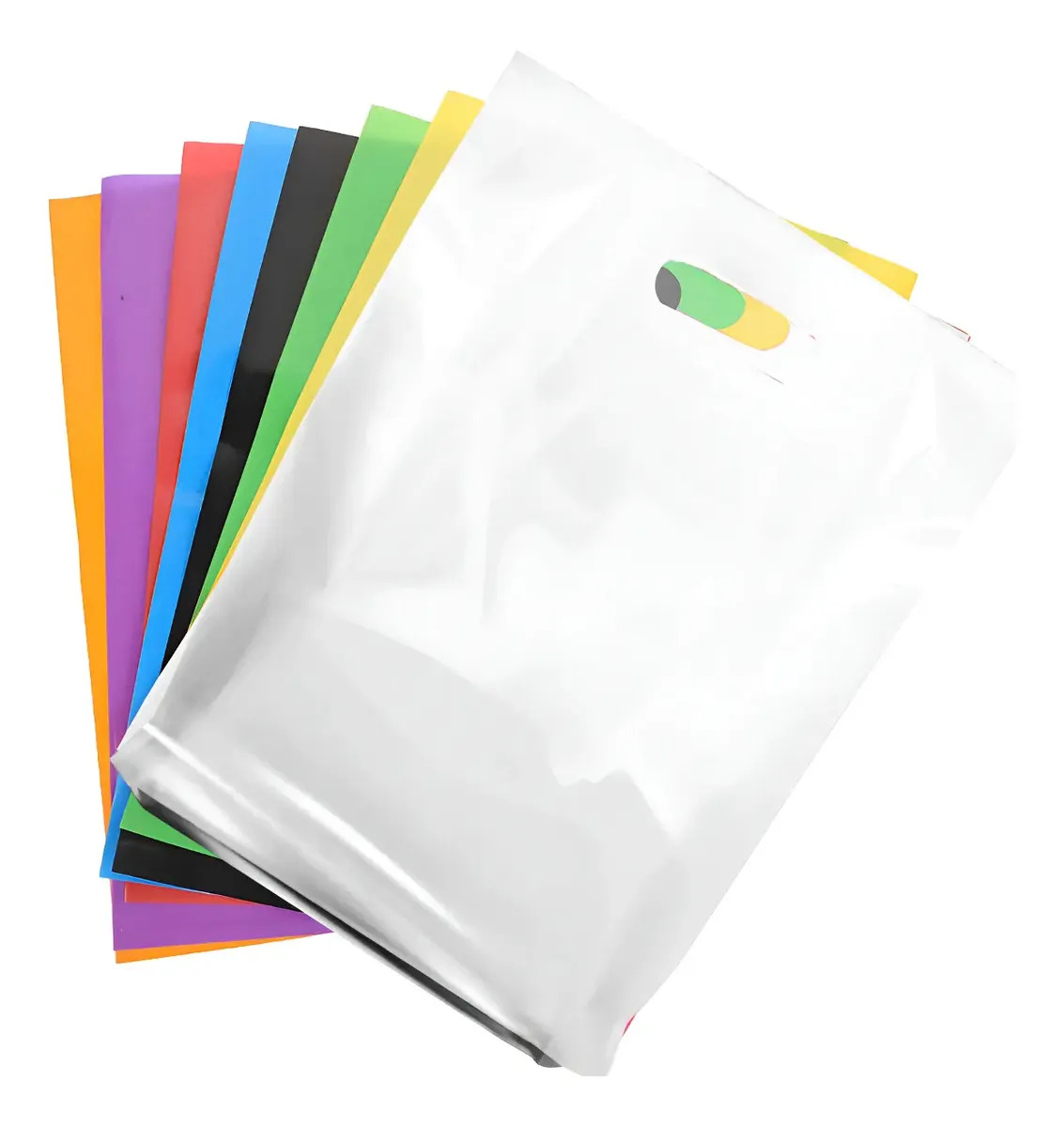 Kit 50 Un Sacolas Plásticas Boca Palhaço 50x40 Alça Vazada Cor Branco Liso