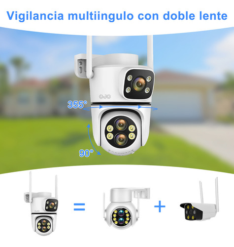 Ojo® Cámara de seguridad De Pantalla doble de triple lente con Resolución de 12MP Zoom Óptico 10x+Zoom digital 10x