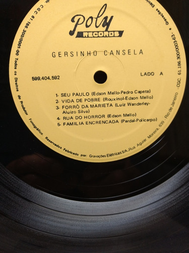 Lp - Gersinho Cansela - Seu Paulo / Grav. Elétricas / (Usado)