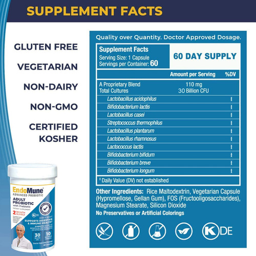 Endomune Advanced Adult Multi-strain Probiotic Supplement Wi
