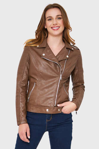 Imagen 5 de 6 de Chaqueta Tipo Biker Ecocuero Café Nicopoly