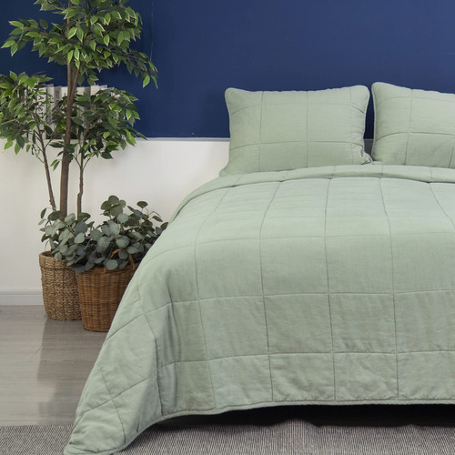 Set De Colcha Meadow Park Stonewashed Linen Blend Y Fundas
