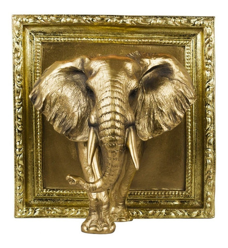 Elefante Saindo Da Moldura Dourado Resina De Animais 20.5 Cm