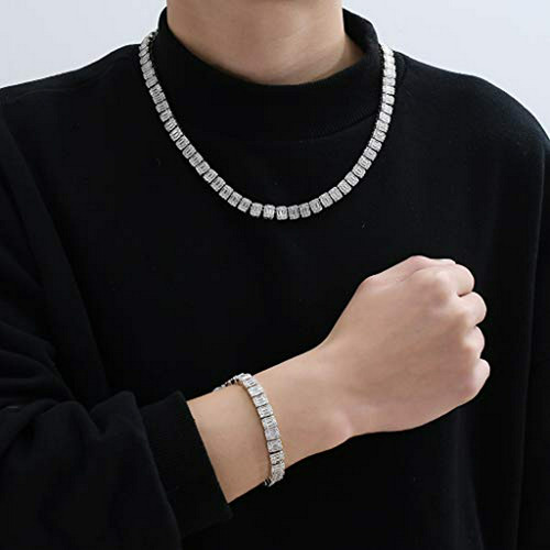 Pulsera De Tenis De Moissanita Baguette Para Hombre, Oro 18k