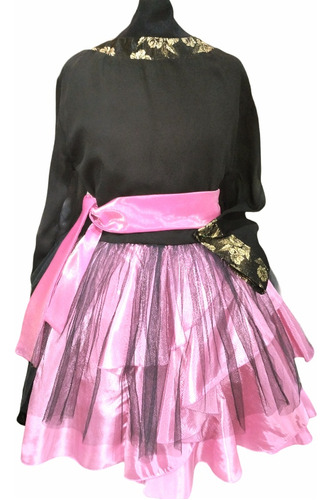 Vestido Fiesta Niña Manga Larga Color Rosa /negro T 10y12a