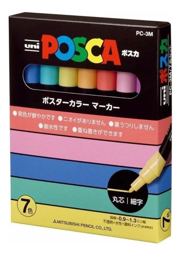 Uni Posca Set 7 Marcadores -  3m Pasteles Original Japonés 