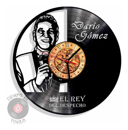 Reloj De Pared Elaborado En Disco Lp Ref. Darío Gómez El Rey