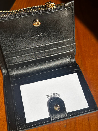 Cartera Coach Snap Wallet Marrón Oscuro Liso