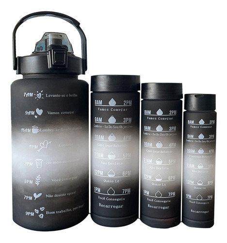 Kit 4 Garrafas De Água Squeeze Policarbonato 3600ml Adesivos Cor Preto E Branco