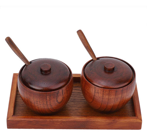 2 Cuencos De Madera Para Sal Y Pimienta Herchr Con Tapa Y Cu