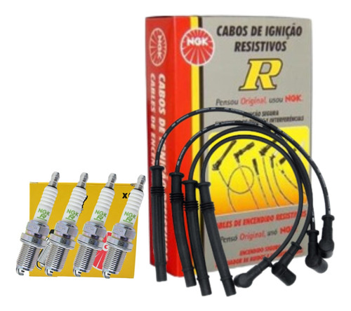 Kit Cabos + Velas De Ignição Ngk 206 Clio Kangoo 1.0 8v 