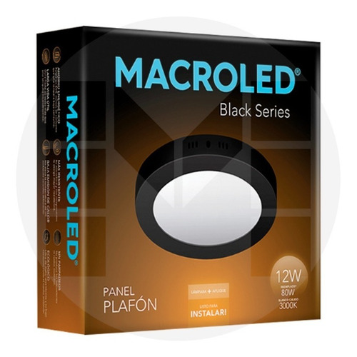Imagen 6 de 10 de Panel Led Plafon Circular 12w=80w 1080l Marco Negro Macroled