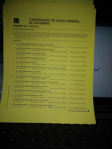 Cuestionario De Salud Mental Ghq Golberg Con Fichas