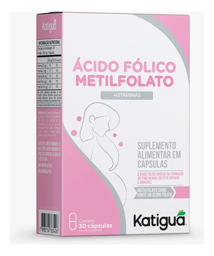 Ácido Fólico Metilfolato + Vitaminas 30 Cápsulas - Katiguá Sem Sabor