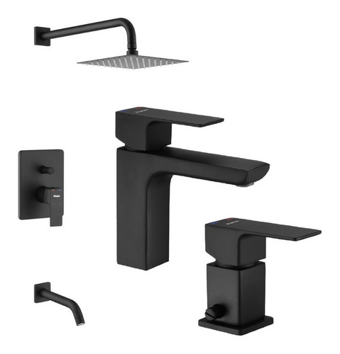 Set Grifería Piazza Arq Lavat, Bidet Y Ducha Emb C/t Negro