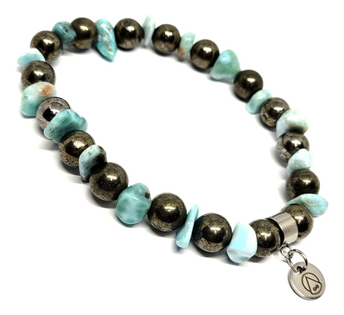 Pulsera Abundancia En Amor Piedras Pirita Larimar